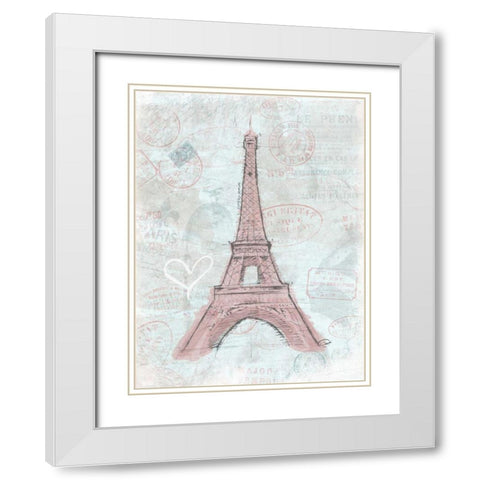 Eiffel Sketch Romantic White Modern Wood Framed Art Print with Double Matting by OnRei