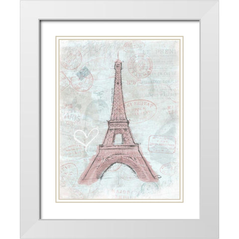 Eiffel Sketch Romantic White Modern Wood Framed Art Print with Double Matting by OnRei