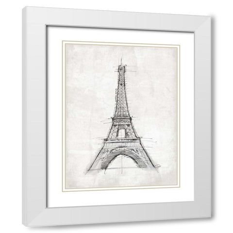 Eiffel Sketch White Modern Wood Framed Art Print with Double Matting by OnRei