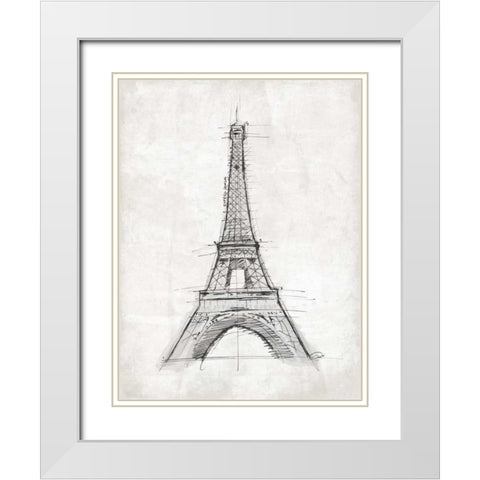 Eiffel Sketch White Modern Wood Framed Art Print with Double Matting by OnRei