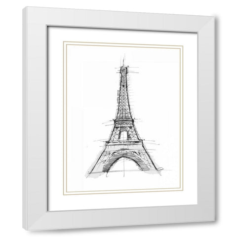 Eiffel Sketch D White Modern Wood Framed Art Print with Double Matting by OnRei