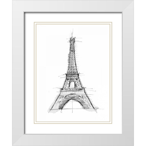 Eiffel Sketch D White Modern Wood Framed Art Print with Double Matting by OnRei