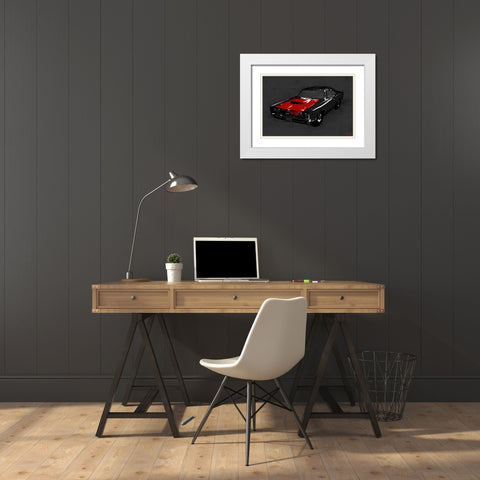 Muscle Car Black White Modern Wood Framed Art Print with Double Matting by OnRei