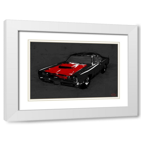 Muscle Car Black White Modern Wood Framed Art Print with Double Matting by OnRei