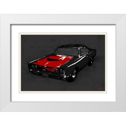 Muscle Car Black White Modern Wood Framed Art Print with Double Matting by OnRei