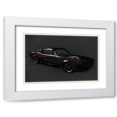 Muscle Car Black White Modern Wood Framed Art Print with Double Matting by OnRei