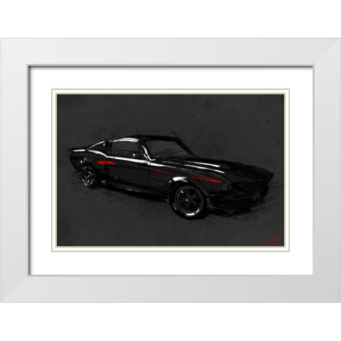 Muscle Car Black White Modern Wood Framed Art Print with Double Matting by OnRei