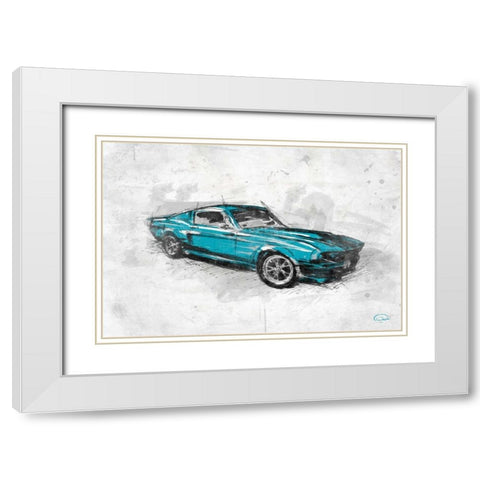 MuscleCar B White Modern Wood Framed Art Print with Double Matting by OnRei