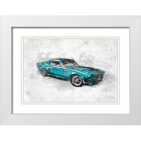 MuscleCar B White Modern Wood Framed Art Print with Double Matting by OnRei