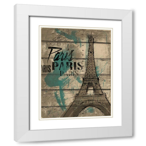 Natural Paris Teal White Modern Wood Framed Art Print with Double Matting by OnRei