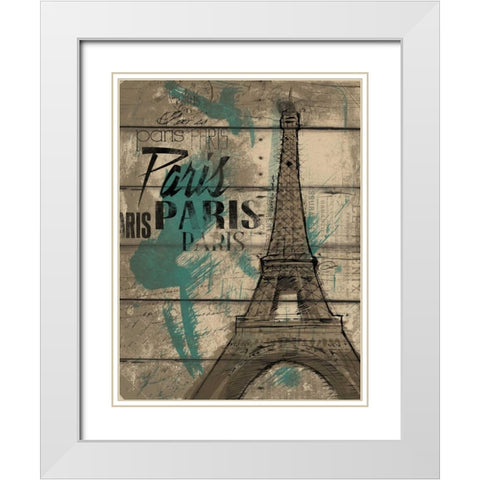 Natural Paris Teal White Modern Wood Framed Art Print with Double Matting by OnRei