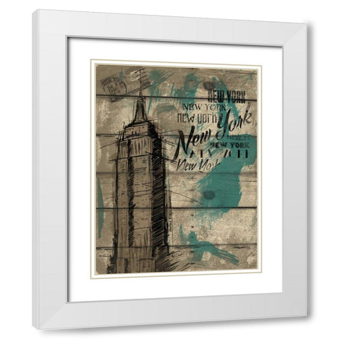 Natural New York Teal White Modern Wood Framed Art Print with Double Matting by OnRei