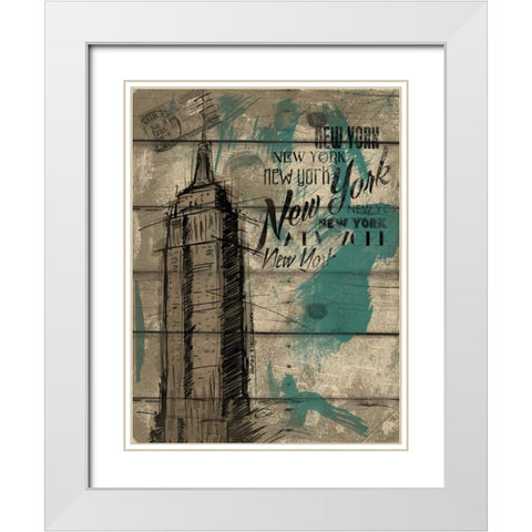 Natural New York Teal White Modern Wood Framed Art Print with Double Matting by OnRei