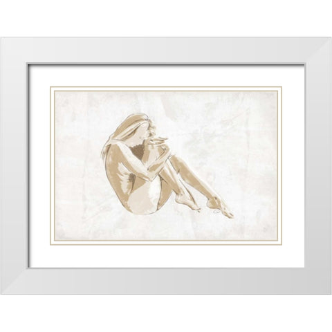 Nude Pose White Modern Wood Framed Art Print with Double Matting by OnRei