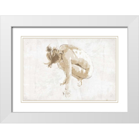 Nude Pose Mate White Modern Wood Framed Art Print with Double Matting by OnRei