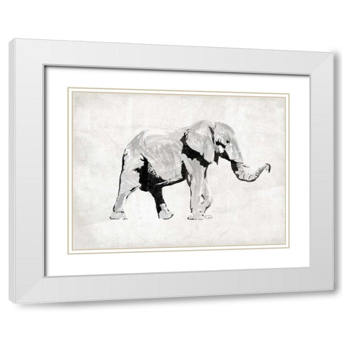 Elephant Trunk Up White Modern Wood Framed Art Print with Double Matting by OnRei