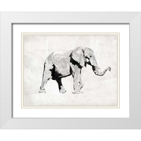 Elephant Trunk Up White Modern Wood Framed Art Print with Double Matting by OnRei