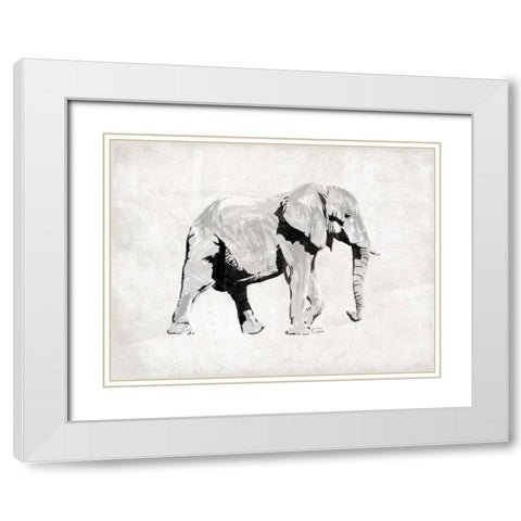 Elephant White Modern Wood Framed Art Print with Double Matting by OnRei