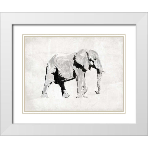 Elephant White Modern Wood Framed Art Print with Double Matting by OnRei