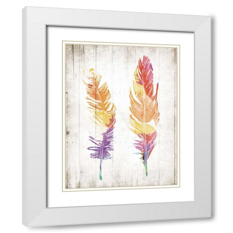 Wooden Feathers White Modern Wood Framed Art Print with Double Matting by OnRei