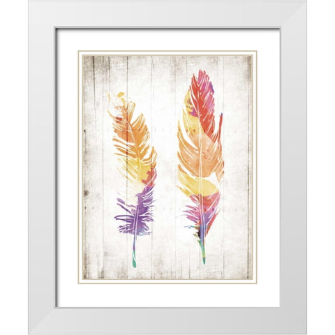 Wooden Feathers White Modern Wood Framed Art Print with Double Matting by OnRei