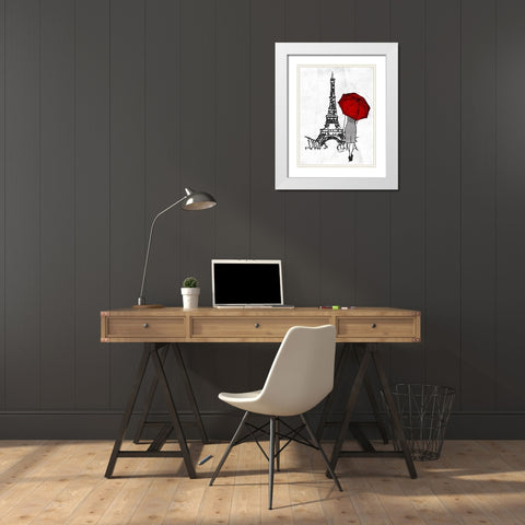 Inked Walk Away Mate Red Umbrella. White Modern Wood Framed Art Print with Double Matting by OnRei