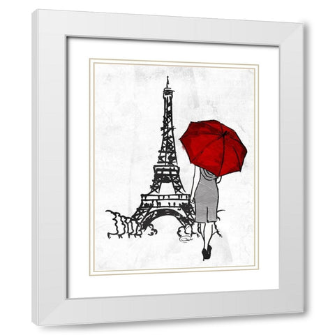 Inked Walk Away Mate Red Umbrella. White Modern Wood Framed Art Print with Double Matting by OnRei