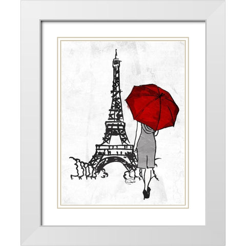 Inked Walk Away Mate Red Umbrella. White Modern Wood Framed Art Print with Double Matting by OnRei