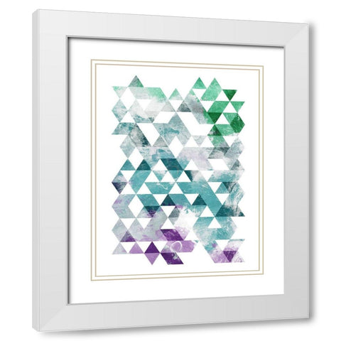 Green Purple Grey Triangles White Modern Wood Framed Art Print with Double Matting by OnRei