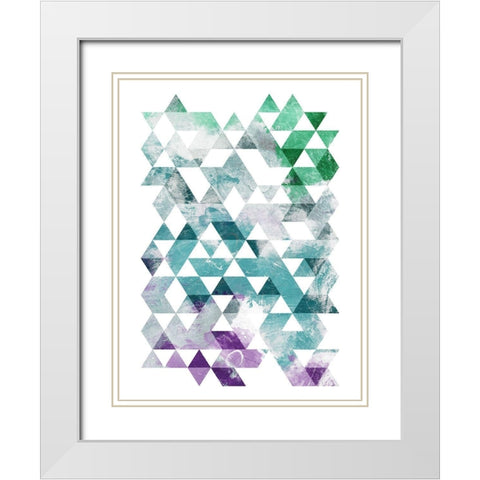 Green Purple Grey Triangles White Modern Wood Framed Art Print with Double Matting by OnRei