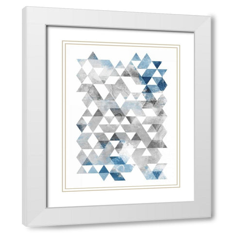 Blue Silver Triangles White Modern Wood Framed Art Print with Double Matting by OnRei