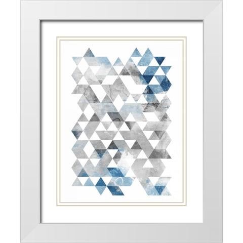 Blue Silver Triangles White Modern Wood Framed Art Print with Double Matting by OnRei