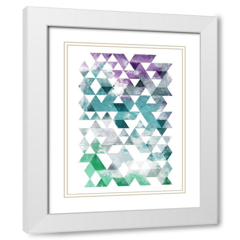 Green Purple Grey Triangles Mate White Modern Wood Framed Art Print with Double Matting by OnRei