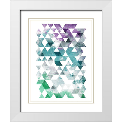 Green Purple Grey Triangles Mate White Modern Wood Framed Art Print with Double Matting by OnRei