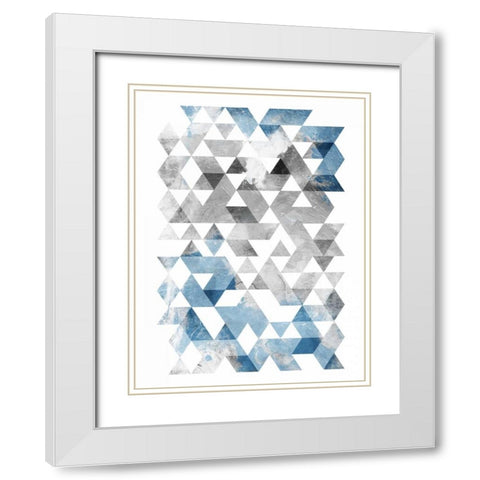 Blue Silver Triangles Mates White Modern Wood Framed Art Print with Double Matting by OnRei