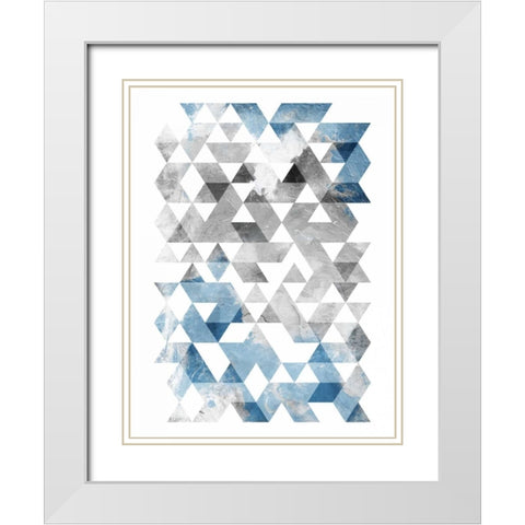 Blue Silver Triangles Mates White Modern Wood Framed Art Print with Double Matting by OnRei