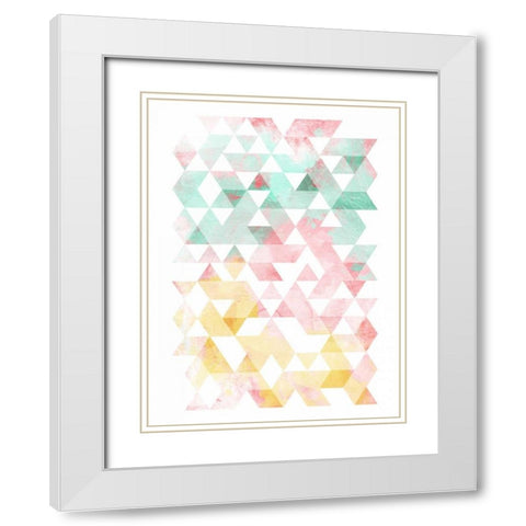 Pastel Triangles Mate White Modern Wood Framed Art Print with Double Matting by OnRei