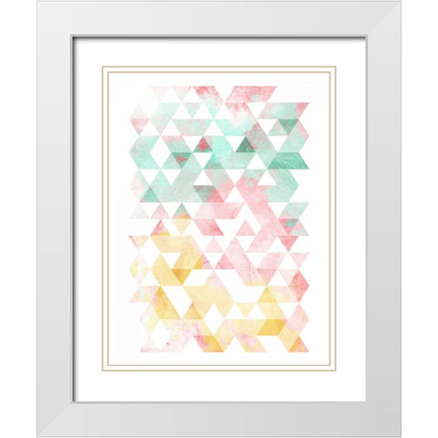 Pastel Triangles Mate White Modern Wood Framed Art Print with Double Matting by OnRei