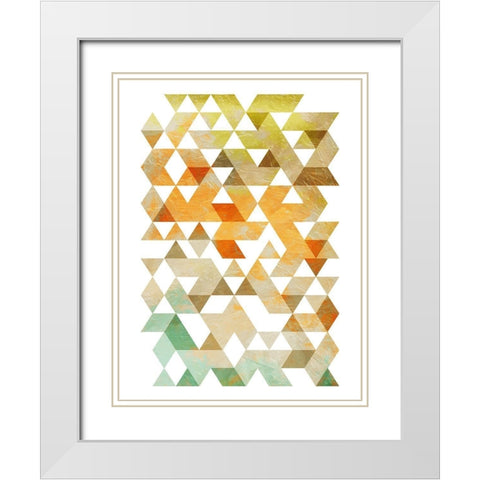 Soft Earth Triangles White Modern Wood Framed Art Print with Double Matting by OnRei