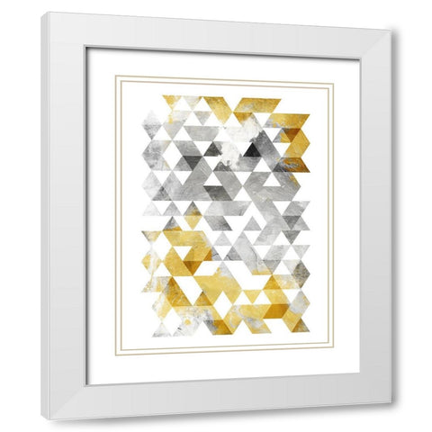 Golden Grey Triangles Mate White Modern Wood Framed Art Print with Double Matting by OnRei