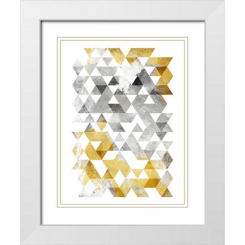 Golden Grey Triangles Mate White Modern Wood Framed Art Print with Double Matting by OnRei