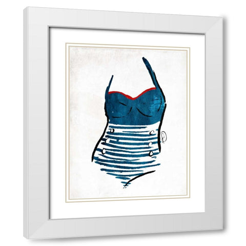 Vintage Swimsuit One White Modern Wood Framed Art Print with Double Matting by OnRei