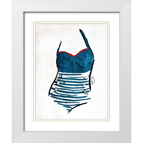 Vintage Swimsuit One White Modern Wood Framed Art Print with Double Matting by OnRei