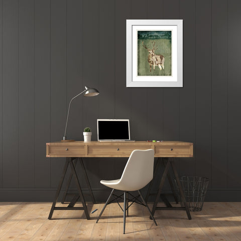 Deer In The Field White Modern Wood Framed Art Print with Double Matting by OnRei