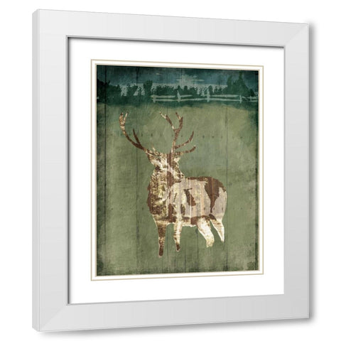 Deer In The Field White Modern Wood Framed Art Print with Double Matting by OnRei