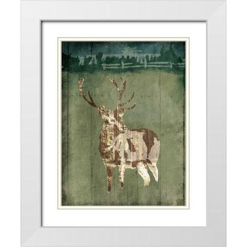 Deer In The Field White Modern Wood Framed Art Print with Double Matting by OnRei