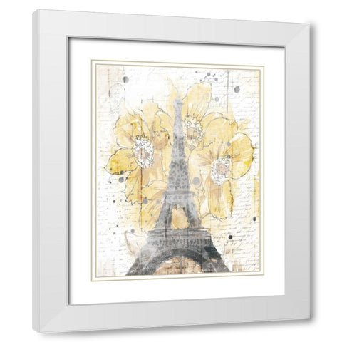 Eiffel Bloom Yellow White Modern Wood Framed Art Print with Double Matting by OnRei