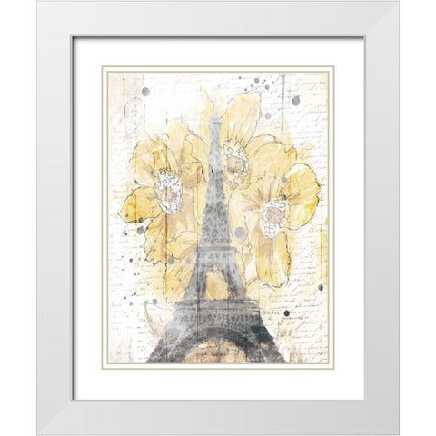 Eiffel Bloom Yellow White Modern Wood Framed Art Print with Double Matting by OnRei