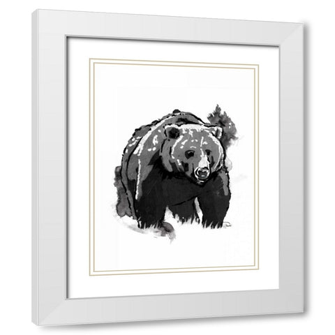 Black Bear White Modern Wood Framed Art Print with Double Matting by OnRei