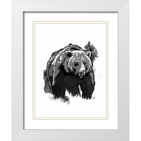 Black Bear White Modern Wood Framed Art Print with Double Matting by OnRei